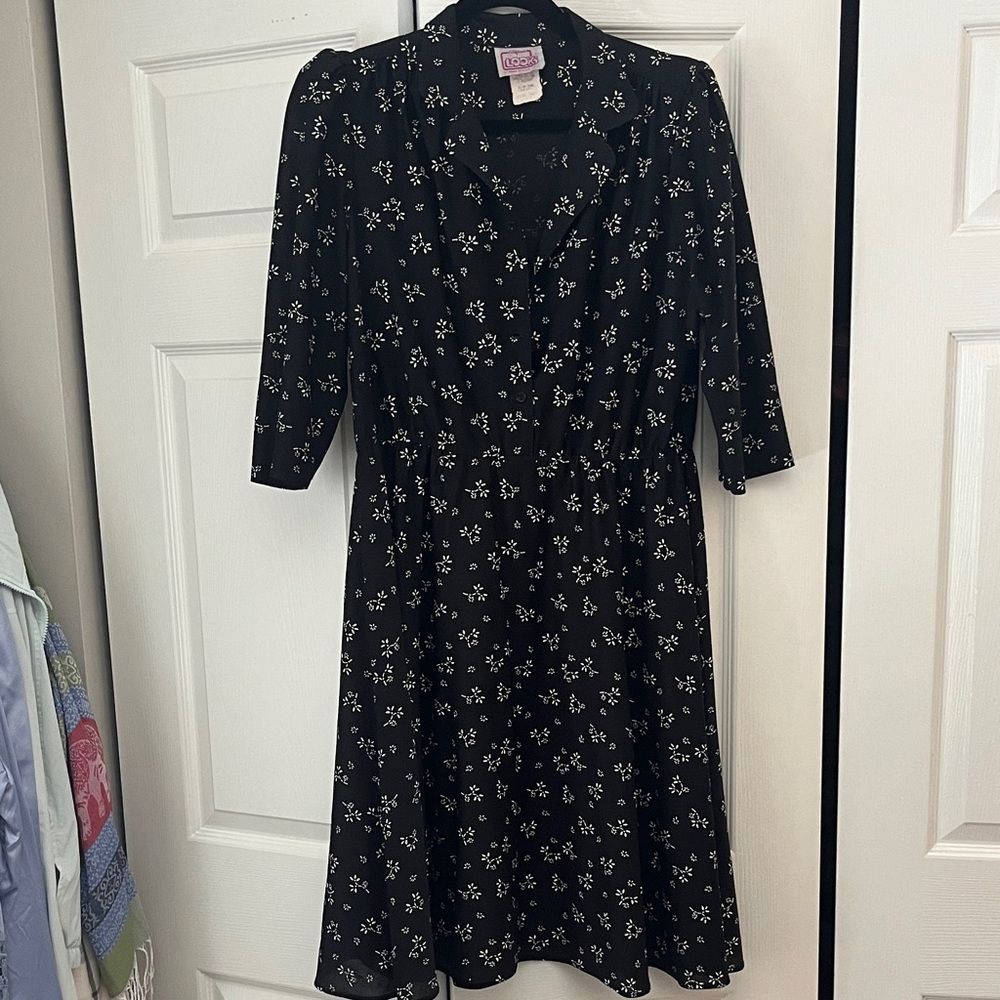 California Looks Black Dress with White Floral Pattern